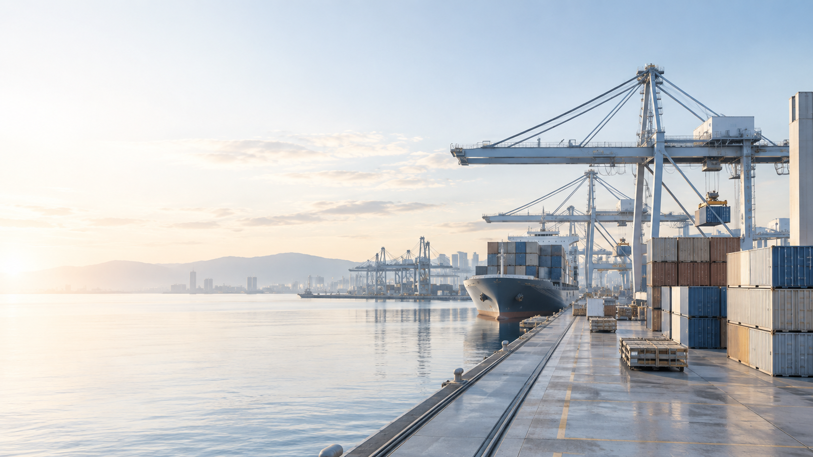 Neutral-toned international container port and export logistics terminal