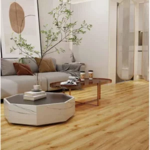 Séjour avec plancher SPC décor bois clair, extrait de notre catalogue de planchers