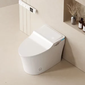 Toilette intelligente blanche dans une salle de bain claire, extrait de notre catalogue