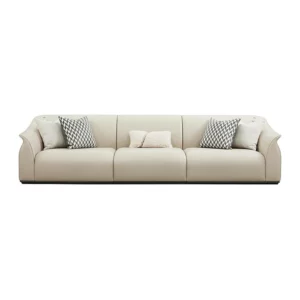 Canapé trois places en cuir crème, catalogue de mobilier haut de gamme