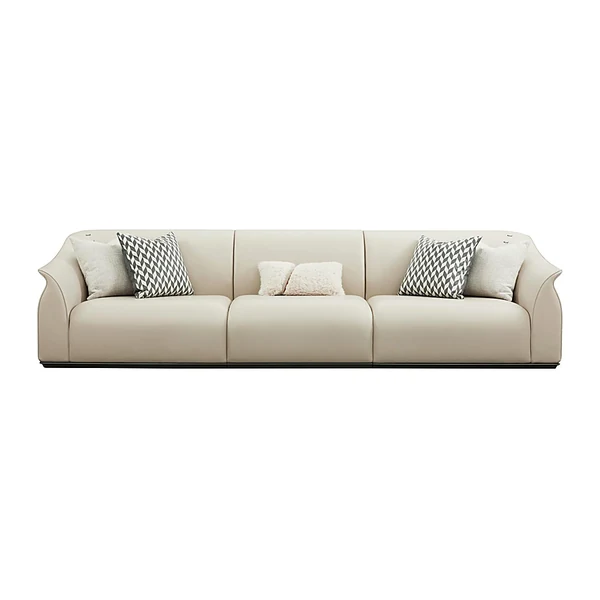 Canapé trois places en cuir crème, catalogue de mobilier haut de gamme