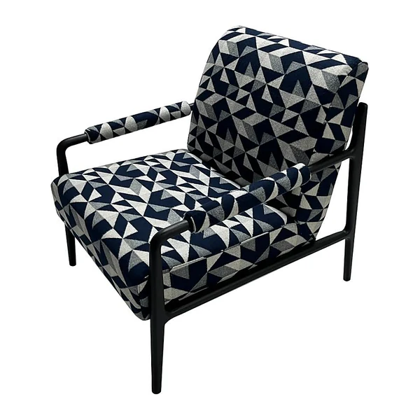 Fauteuil à motif géométrique bleu, catalogue de mobilier haut de gamme